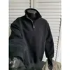Moletom casual estilo americano com zíper parcial e gola alta para homens, outono, peso pesado, silhueta solta, jaqueta esportiva jovem, camada base