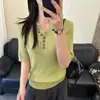 Elegante Camiseta de Manga Corta con Cuello en V para Mujer 2026 Nuevo Trendy Juvenil Ajustada de Punto Delgado de Seda de Hielo Top de Verano para Mujer