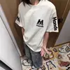 Nueva Camiseta de Algodón Pesado de Manga Corta para Hombre con Bordado de Letras Estilo Chino de Moda, Top Holgado de Verano Estilo High Street