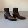 Botas de Cano Curto com Salto Alto de 6cm para Mulheres Bico Fino Salto Silencioso Botas Versáteis Emagrecedoras Zíper nas Costas Botas Macias Botas Chelsea para Mulheres