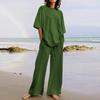 Conjunto Feminino de 2 Peças Moda Verão 2023 Casual com Cinto e Bolsos Conjunto de Top de Meia Manga com Gola Redonda e Conjunto de Calças Pantalona