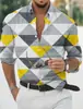 Camisa casual masculina transfronteiriça com estampa, mangas compridas, gola de lapela e botões estilosos