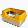 Bandeja sanitaria para gatos de acero inoxidable, Cubeta abierta grande para arena de gato con lados altos, Bandeja de metal anti-salpicaduras para gatos de interior