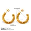 Pendientes Cruzados Simples de Acero Inoxidable en Forma de C para Mujer, Pendientes Versátiles Corrugados, Pendientes Geométricos con Puntos de Martillo Patrón de Piña, Pendientes
