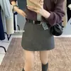 Liquidación, Sin Devoluciones ni Cambios: Falda Lápiz de Lana Retro Simple Versátil Ajustada Estilo Coreano Otoño/Invierno 7816 (con cinturón)