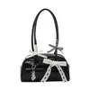 Bolso de Bowling con Lazo Estilo Coreano para Mujer, Bolso de Hombro Doble Bolsillo de Nicho, Bolso Boston con Colgante de Corazón, Bolso de Hombro Único para Viajes