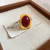 Anillo Ovalado Abierto de Resina Estilo Retro Europeo y Americano Anillo para Dedo Índice de Lujo Ligero Vintage Anillo Versátil