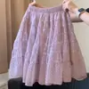 Falda de Lunares Morados y Rosas Dulce y Juvenil Estilo Francés para Mujer, Nueva Moda de Primavera Falda de Pastel con Capas de Malla Patchwork