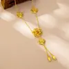 Collar de Flor de Capullo con Borla de Rosa Cortada Elegante de Oro Arena Vietnamita Tendencia Nacional Estilo Palacio Cadena para Clavícula Joyería Duradera