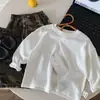 Camiseta infantil Bangcheng 2026 outono novo tendência meninos simples cor sólida gola redonda camiseta básica meninas bebê roupa íntima classe A