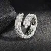 Versión Coreana de Anillo Abierto para Mujer de Nuevo Estilo Sencillo y de Moda Incrustado con Tres Filas Asimétricas Diseño de Nicho R5225B