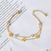 Pulseira de Aço Titânio Simples Versátil Não Desbota Brilhante Flor Zircônia Linda Redonda Romana Camada Dupla Fabricante de Joias