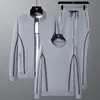 Adequado para Versátil Primavera e Outono Casual Esportivo Respirável Terno, Novo Tamanho Grande Jaqueta Conjunto de Três Peças, Conjunto de Três Peças Preto da Moda