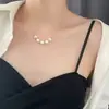 Collar de Perlas Estilo Ins para Mujer con 5 Perlas, Diseño Deslizante, Moda de Lujo Ligero, Cadena Versátil y Sencilla para la Clavícula para Mujeres