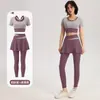 Conjunto de Dos Piezas para Mujer de Verano, Manga Corta, Transpirable, a Prueba de Impactos, para Entrenamiento de Fitness Deportivo, Conjunto de Falda y Pantalones