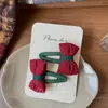 Novo Estilo Coreano Grampo de Cabelo Vermelho e Verde Tecido Feito à Mão para Crianças Presilha Lateral para Franja Acessórios Doces para Cabelo para Mulheres