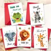 Cartão de Agradecimento Transfronteiriço 1 Peça/Conjunto, Cartão de Mensagem de Texto com Animal Africano de Desenho Animado, Dobrável com Envelope