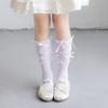 Calcetines de Punta de Encaje de Tres Capas Estilo Lolita para Niñas Shangmian, Calcetines de Tubo Medio Estilo Ballet Delgados para Primavera y Verano con Lazo
