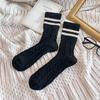 Meias de Lã Torcidas Estilo Japonês Outono e Inverno para Crianças Estilo Coreano Retrô Ins Estudante Duas Listras Aconchegantes de Cano Médio Meias Empilhadas