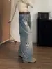 Calça Jeans Bordada Tendência para Mulheres, Nova Coleção Outono 2026, Lavagem Vintage Casual Solta de Perna Reta
