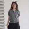 Camiseta de punto para mujer de manga corta con cuello polo, estilo universitario juvenil coreano, top de punto elegante de alta gama para el verano, para ir al trabajo