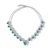 Collar Cruzado Europeo y Americano de Acrílico Turquesa con Forma de Gota de Agua Tachonado con Diamantes, Cadena para Clavícula de Lujo Ligero de Nicho, Collar Retro Bohemio