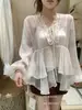 Conjunto de Dos Piezas con Blusa de Encaje con Volantes y Perlas con Cordones + Camisola, Moda Otoñal Oficial 28826