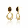 Brincos Maillard Outono e Inverno para Mulheres, Brincos de Luxo Leve de Nicho, Brincos Elegantes Populares Estilo Retrô com Pedra Olho de Tigre