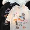 Estilo Americano Chique Preguiçoso Grafite Manga Curta Feminino Algodão Puro Verão Estilo Coreano Solto Vintage Meia Manga Camiseta Top
