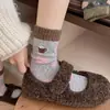 Calcetines de Polka Dot Lindos de Dibujos Animados de Estilo Japonés hasta la Mitad de la Pantorrilla Calcetines Cálidos de Lana para Otoño e Invierno Calentamiento Espeso Calcetines para Dormir para Mujer Estilo Grueso
