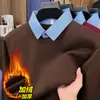Nueva Camisa de Hombre Otoño e Invierno Cuello Camisero Falso Dos Piezas Polo de Terciopelo Informal de Hombre Tejido Patchwork Ropa de Punto para Hombre
