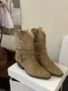 Primer Encuentro Temporada Estilo Coreano Piel Gamuza Hebilla Botas Vaqueras Western para Mujer Estilo Otoño/Invierno Ropa Exterior de Moda Versátil Retro Botas de Media Caña