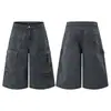 Muxi Clothing # Shorts Cargo Casuais de Retalhos Desgastados Desbotados de Três Quartos com Múltiplos Bolsos Estilo Retro Americano de Verão