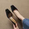 Tacones Altos de Piel de Oveja Suave para Mujer, Nuevos, Simples, Versátiles, Puntera Cuadrada Pequeña, Tacón Grueso, Boca Baja, Planos, Piel Genuina, Zapatos para Mujer de Sociedad
