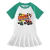 Ropa de Verano para Niños 2023 Nuevo Estilo Coreano Vestido de Niña de Manga Corta con Dibujos Animados Vestido Estilizado con Pliegues de Color Contrastante para Bebé
