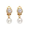 Pendientes de Clip para Oreja Completamente de Circonita Diamantada, Acero Inoxidable Procesado y Personalizado Chapado en Oro Real de 18 Quilates, Pendientes Versátiles Procesados y Personalizados