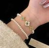 Nuevo Popular Pulsera de Piedra Ojo de Tigre Circonita Nácar Trébol de Cuatro Hojas Lujo Ligero Flor de Cuatro Hojas Joyería de Mano Versátil de Gama Alta