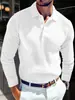 Camiseta de Punto con Cuello de Solapa para Hombre, Manga Larga, Botones, Corte Ajustado, Estilo Lujo Ligero, Nueva, Transfronteriza, Europea y Americana, Camisa Polo
