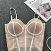 Top Europeu e Americano Estilo Garota Picante Color Block Espinha de Peixe Cintura Marcada Costas Abertas, Camisola Sexy de Renda, Caimento Justo, Emagrecedor, com Bojos, Regata Feminina