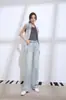 Azul Suave e Vintage! Novos Jeans Femininos de Perna Larga, Versão Estreita, Cintura Alta, Calças Compridas até o Chão 632