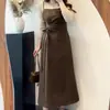 Vestido de cordones con retazos de color contrastante estilo francés transfronterizo para mujer Otoño e Invierno Talla Grande Elegante Ajuste Delgado Cintura Alta Falda Larga Línea A