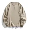 Camiseta Henley de Manga Larga Retro Americana para Hombre, Holgada, Otoño, Color Sólido, Top Deportivo, Multicolores, de Temporada, a la Moda