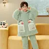 Pijama de Inverno para Meninos, Acolchoado de Três Camadas em Fleece Coral, Versão Espessa para Outono e Inverno, Design de Desenho Animado, Adequado para Uso Externo e Doméstico