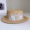 Sombrero de Encaje Plano Soluble en Agua Estilo Hada para Mujer, Sombrero de Paja de Rafia para el Sol de Verano para Vacaciones y Salidas