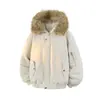 Chamarra acolchada con capucha estilo americano y ribete de piel sintética, chaqueta acolchada gruesa y cálida de moda para hombre otoño/invierno, parka corta para pareja