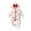 Ropa con Capucha de Amor para Bebé de 0 a 2 Años Ropa de Escalada con Cremallera y Moño para Bebé Sudadera de Otoño e Invierno Mono de Fresa