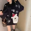 Suéteres de pareja para Navidad, unisex, corte holgado, estilo casual, cuello redondo, tejido de punto tipo jersey, otoño/invierno, diseño de copo de nieve y oso polar
