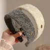 Nuevo Estilo Diadema Ancha de Lana con Etiqueta Dorada Ovalada Otoño/Invierno Corona Alta para la Cabeza Pinza para el Cabello para Flequillo Salida Versátil de Alta Gama