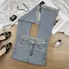 Jeans de Pierna Microacampanada con Borde de Piel de Color Claro para Mujer 2025 Primavera Nuevos de Cintura Alta Ajustados Adelgazantes para Mujeres Pequeñas Pantalones Micro-acampanados