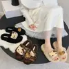 Pantuflas de dibujos animados para casa con suelas gruesas para otoño e invierno, pantuflas de peluche de gato lindas de punta abierta para interior, pantuflas de algodón